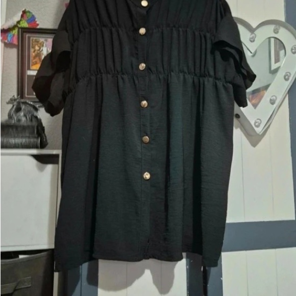 Primark Black Short Sleeve Button-Down Shirt
